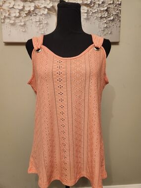 Kohl's Peach Eyelet Knit Tank with Ring-Strap Detail
